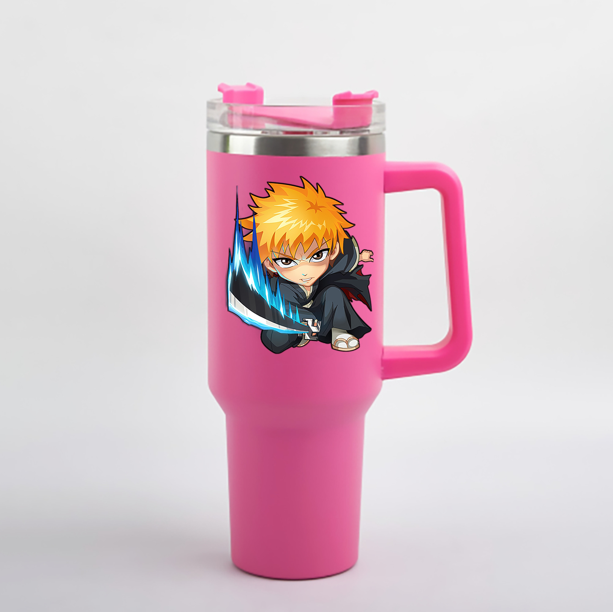 （画像用） ブリーチ 黒崎一護（くろさき いちご）BLEACH Kurosaki Ichigo 1200mL車用タンブラー - クリスタルステッカー（プラスチックストロー付き）